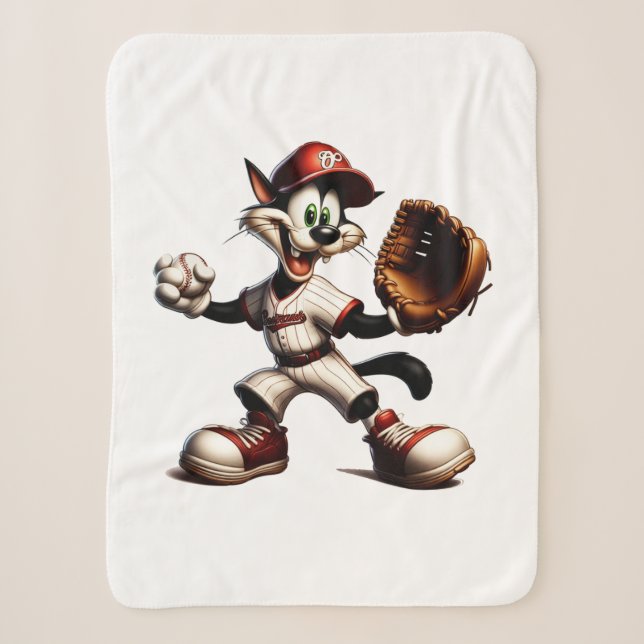 Goofy Cat Baseball Pitcher bricht auf Sherpadecke (Vorderseite)