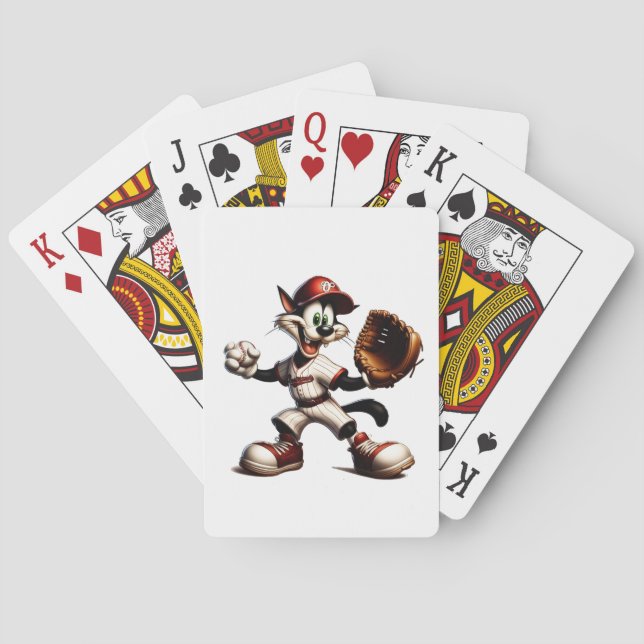 Goofy Cat Baseball Pitcher bricht auf Spielkarten (Rückseite)