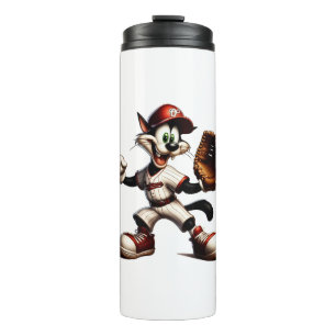 Goofy Cat Baseball Pitcher bricht auf Thermosbecher