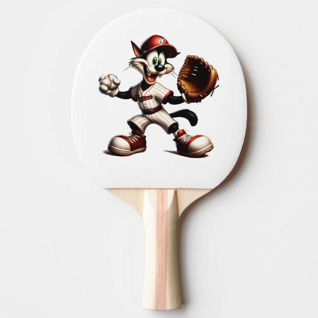 Goofy Cat Baseball Pitcher bricht auf Tischtennis Schläger (Vorderseite)