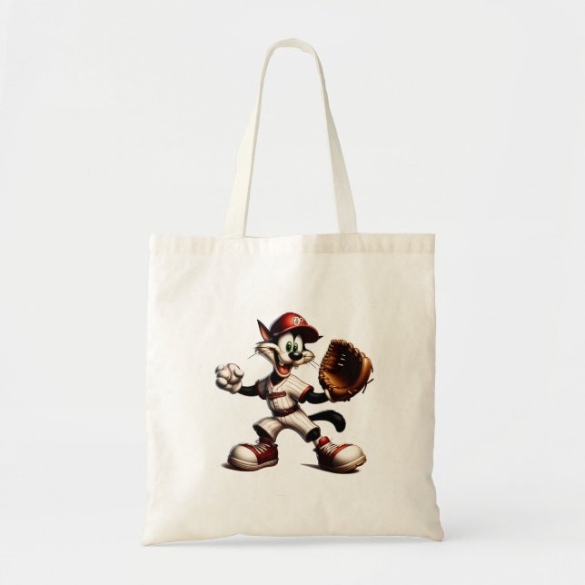 Goofy Cat Baseball Pitcher bricht auf Tragetasche (Vorne)
