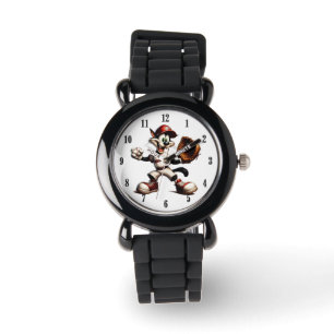 Goofy Cat Baseball Pitcher haucht schwarze Zahlen Armbanduhr