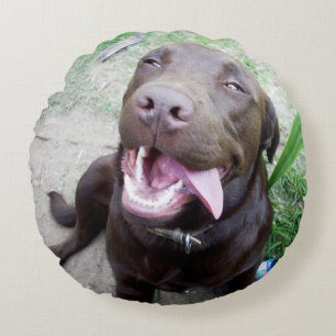 Goofy Delights: Chocolate Brown Labrador Puppy, Rundes Kissen