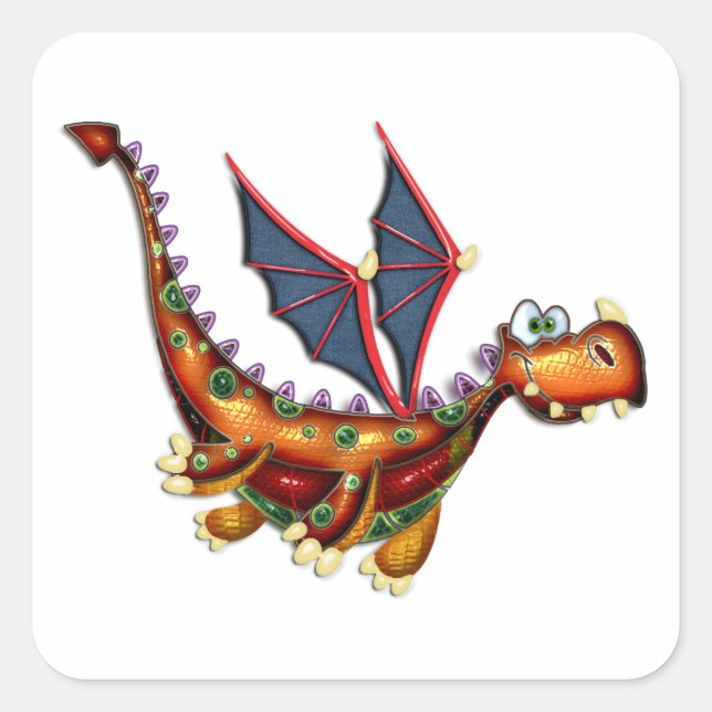 Goofy Flying Dragon Quadratischer Aufkleber (Vorderseite)