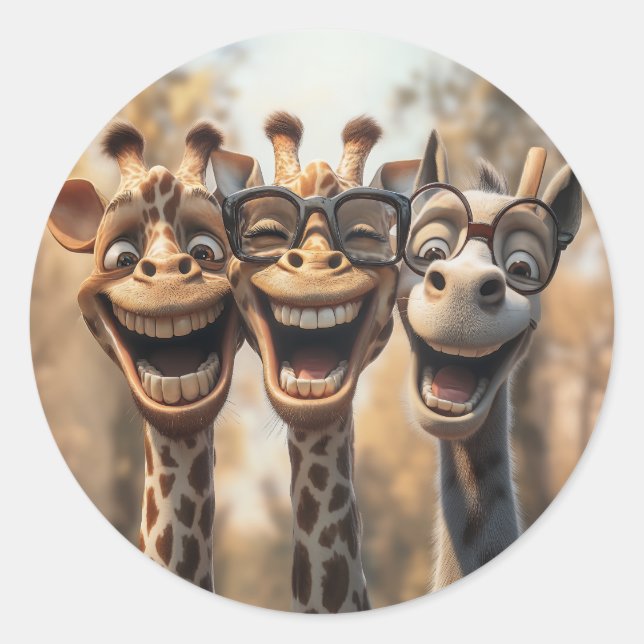 Goofy Giraffen in Brillen Runder Aufkleber (Vorderseite)