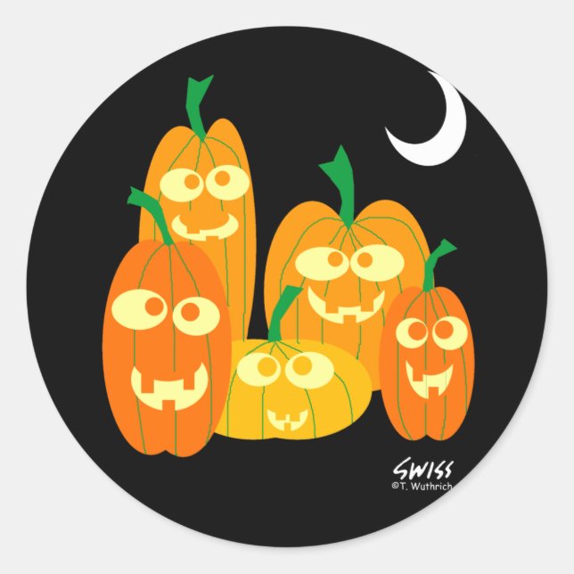 Goofy Grinning Halloween Pumpkins Umschlag Aufkleb Runder Aufkleber (Vorderseite)