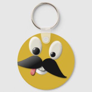 Goofy Happy Face mit Mustache Schlüsselanhänger