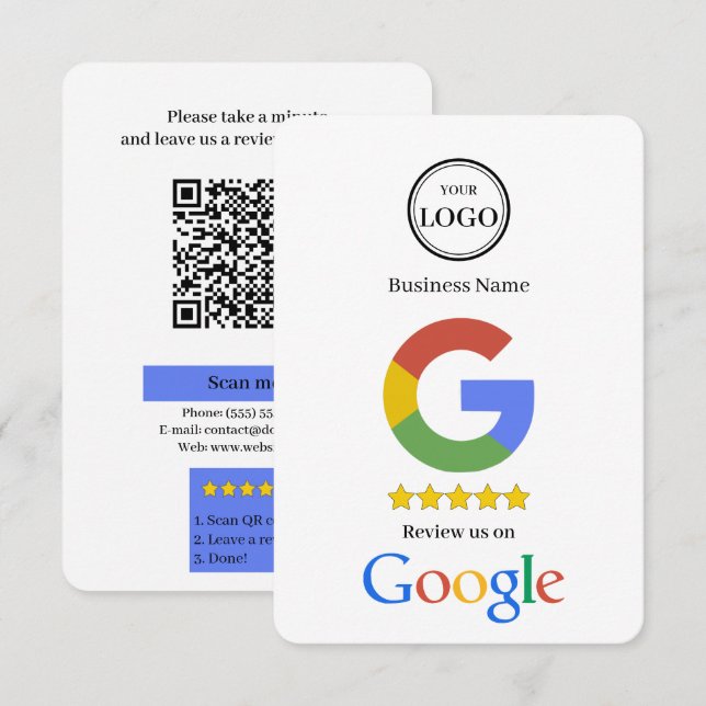 Google-Bewertung mit QR-Code-Link-Geschäftskarte Begleitkarte (Vorne/Hinten)