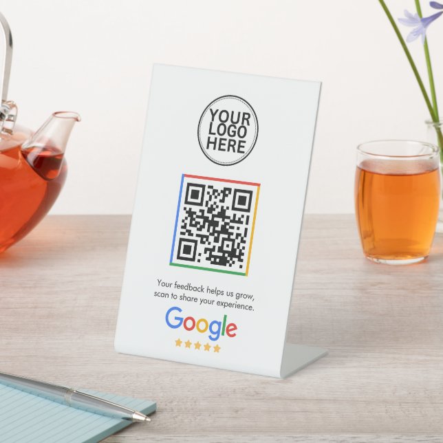 Google Bewertungen Bunter Rahmen QR-Code  Sockelschild (In SItu)