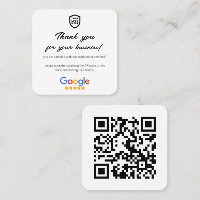 Google-Bewertungen | Business Review Link QR Code Quadratische Visitenkarte (Vorne/Hinten)