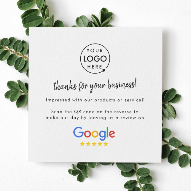 Google-Bewertungen | Business Review Link QR Code Quadratische Visitenkarte (Google Review interactive QR code square cards branded with your company logo.)