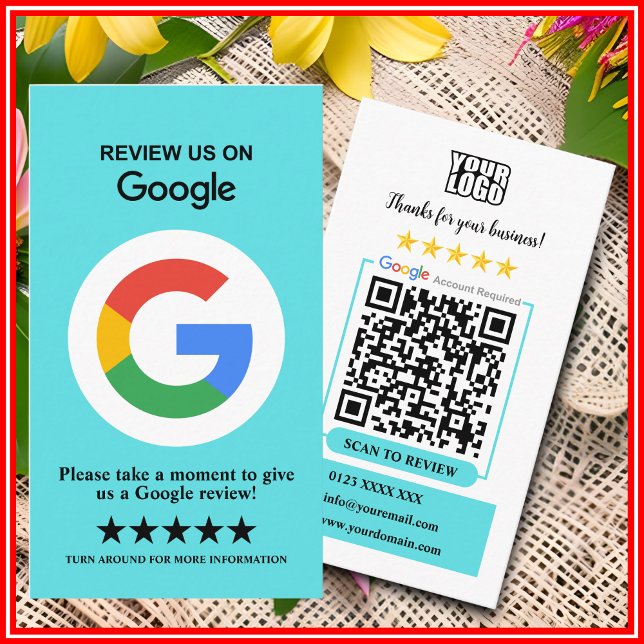 Google-Bewertungen | Business Review Türkis QR Cod Visitenkarte (Von Creator hochgeladen)