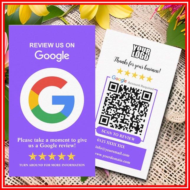 Google-Bewertungen | Business Review US Lila QR Co Visitenkarte (Von Creator hochgeladen)