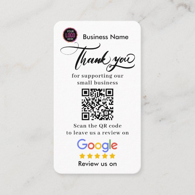 Google Bewertungen mit Dankeschön und QR-Code Gesc Visitenkarte (Vorderseite)