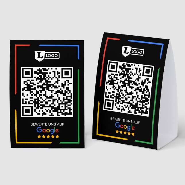 Google Bewertungen mit QR-Code Tischaufsteller (Vorder-/Rückseite)