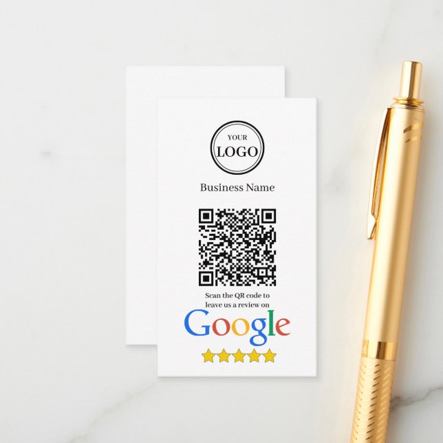 Google Bewertungen mit QR-Code und Firmenlogo Begleitkarte (Vorderseite/Rückseite Beispiel)
