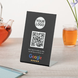 Google Bewertungen QR-Code Dark Theme Benutzerdefi Sockelschild