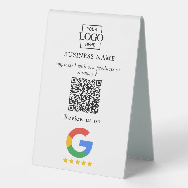 Google Bewertungen QR-Code Firmenlogo Tischschild Tischaufsteller (Rückseite)