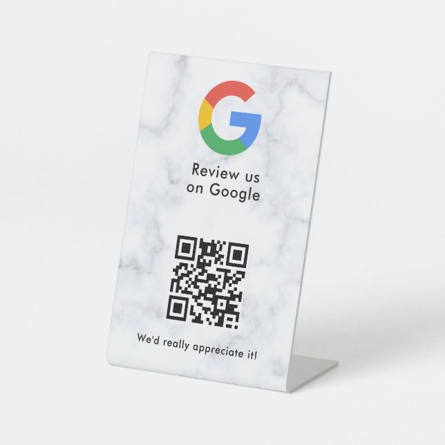 Google Bewertungen QR-Code-Tischschild Sockelschild (Vorderseite)