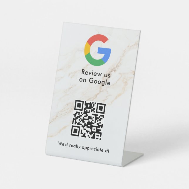 Google Bewertungen QR-Code-Tischschild Sockelschild (Vorderseite)