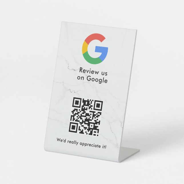Google Bewertungen QR-Code Tischschild Sockelschild (Vorderseite)