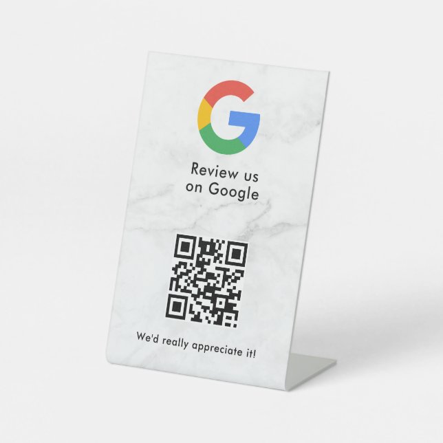 Google Bewertungen QR-Code-Tischschild Sockelschild (Vorderseite)