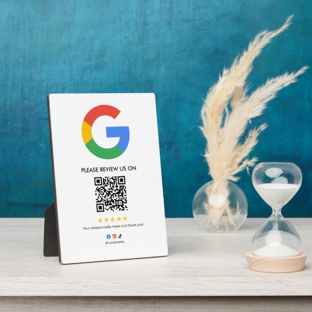 Google Bewertungen Staffelei Schild | QR-Code Anze Fotoplatte (Seite)