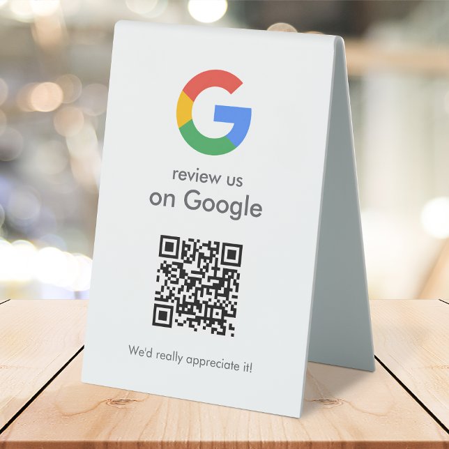 Google Bewertungen Tischschild | QR-Code-Podest Tischaufsteller (Google review QR code branded table tent signs for your business.)