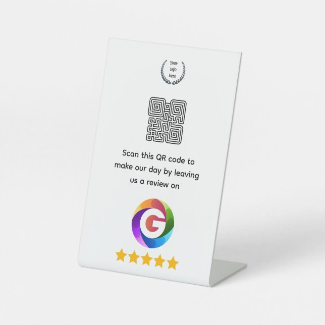 Google Bewertungen Tischschild | QR-Code Sockel Sockelschild (Vorderseite)
