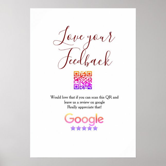 Google Bewertungs-Logo Geschäft Scan QR Bewertung Poster (Vorne)