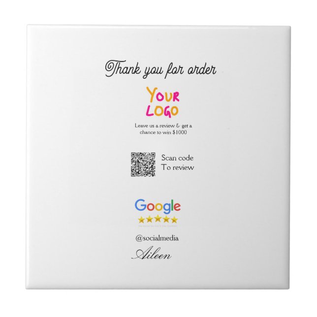 Google Bewertungs-Logo Website QR-Code scannen Fliese (Vorderseite)