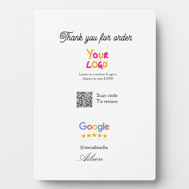 Google Bewertungs-Logo Website QR-Code scannen Fotoplatte (Vorderseite)