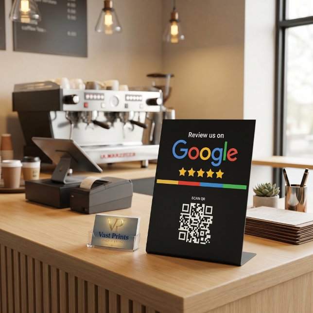 Google Bewertungs-QR-Code Schwarz Sockelschild (Google Review QR Code Black Pedestal Sign)