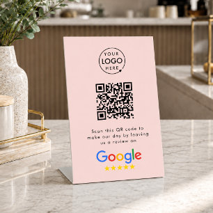 Google Bewertungsanfrage QR-Code Firmenlogo Rosa Sockelschild