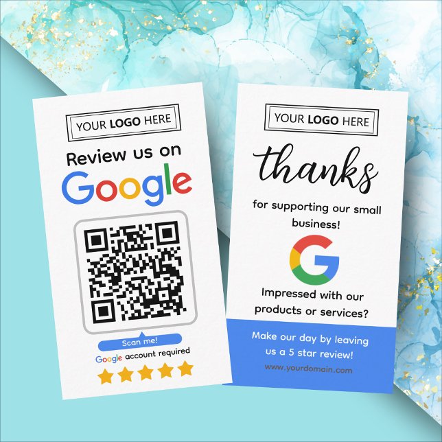 Google-Bewertungsanfragekarte mit Logo und QR-Code Visitenkarte (Google business review request card with logo and qr code, get 5 star reviews for your business)