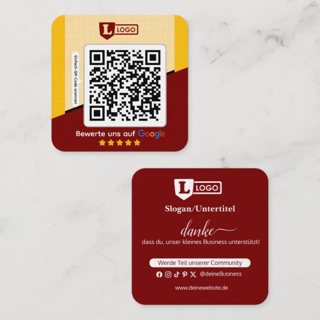 Google Bewertungskarte mit QR code Business Card  Quadratische Visitenkarte (Vorne/Hinten)