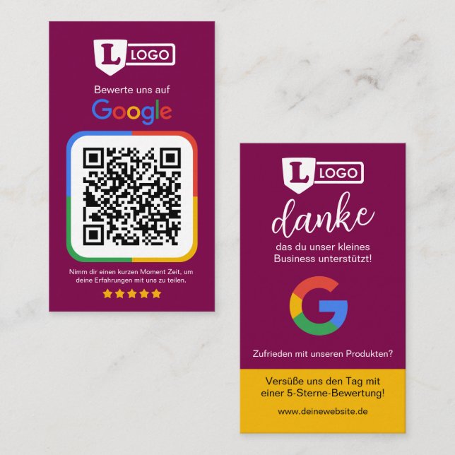Google Bewertungskarte mit QR code  Visitenkarte (Vorne/Hinten)