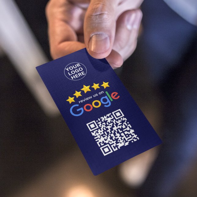 Google Business Reviews 5 Star Qr Code Navy Blue Visitenkarte (Von Creator hochgeladen)