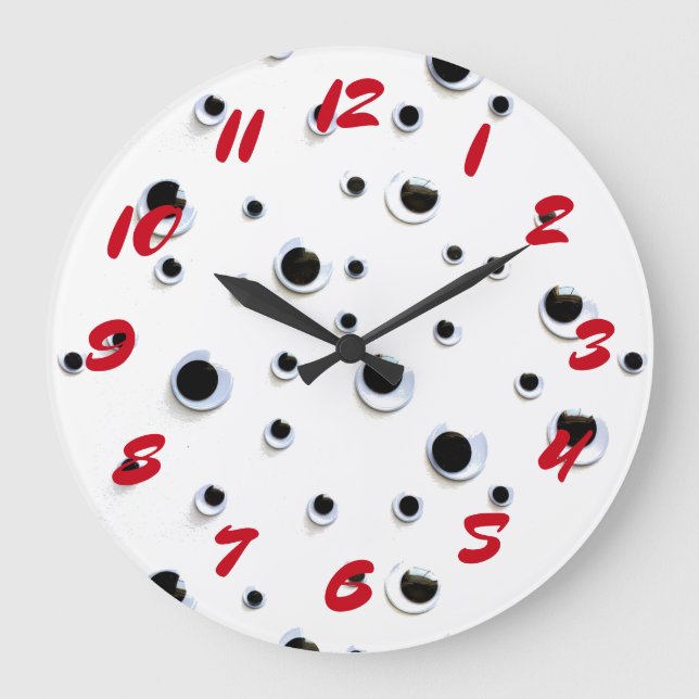 Google Eyes Black and White Red Trendy Fun Große Wanduhr (Vorderseite)