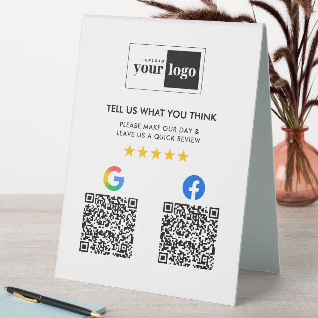 Google & Facebook Reviews Business QR Code & Logo Tischaufsteller (In Situ (Tisch))
