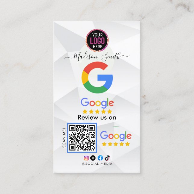 Google Review Avec QR Code Link Carte de visite (Devant)