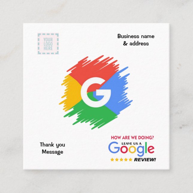Google Review & Business Card mit QR-Code verbunde Quadratische Visitenkarte (Vorderseite)