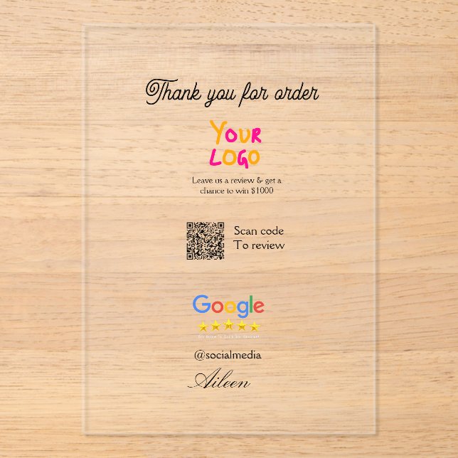 Google review business logo website scan QR code Acryleinladungen (Vorderseite)