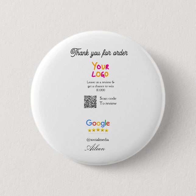 Google review business logo website scan QR code Button (Vorderseite)