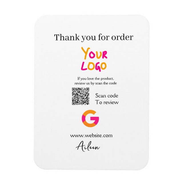 Google review business logo website scan QR code Magnet (Vertikal)