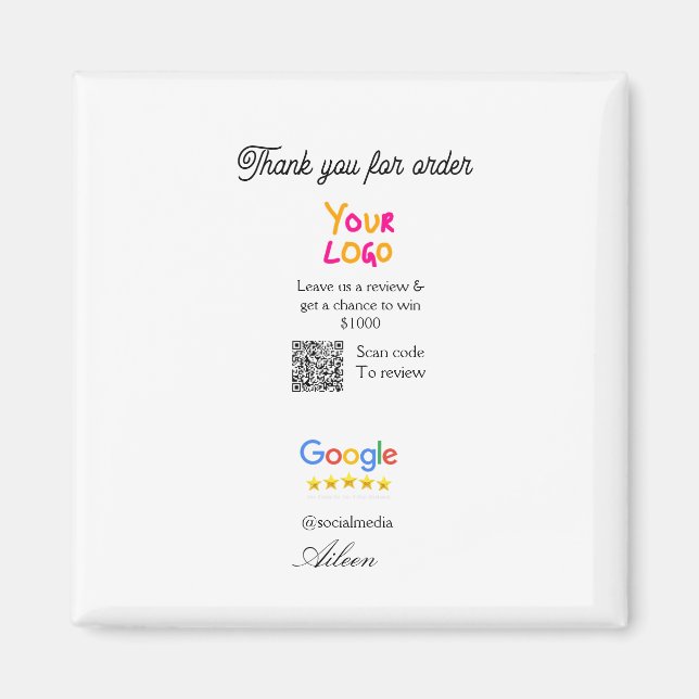 Google review business logo website scan QR code Magnet (Vorne)