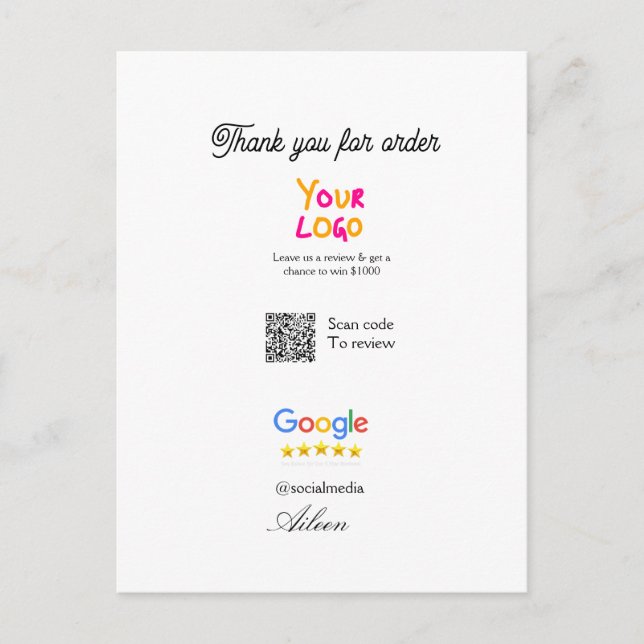 Google review business logo website scan QR code Postkarte (Vorderseite)