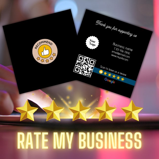 Google Review My Business Black QL Code Link Quadratische Visitenkarte (Google Review My Business Black Qr Code Link Square Business Card)