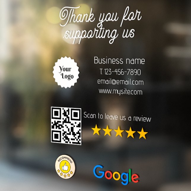 Google Review My Business Black QL-Logo Fensteraufkleber (Google Review My Business Black Qr Code Logo Window Cling)