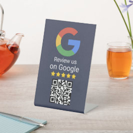 Google Review QR Code Blue Business Tabletop Sign Sockelschild